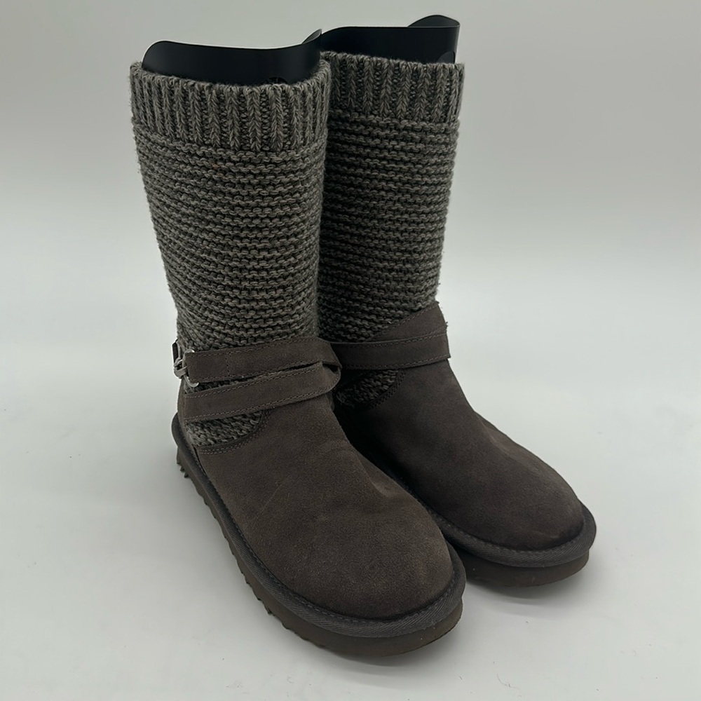UGG Purl Strap Boot Charcoal Suede Knit Top. 1098080 Women's Size 6